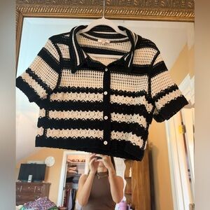 Black and White Striped Cropped Cardigan size S
